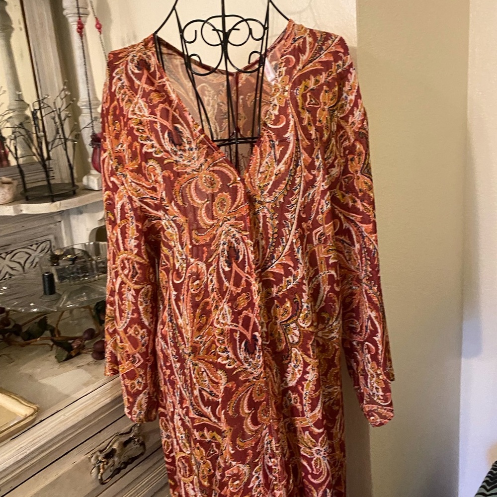 Bohemian Paisley Fringe Robe - Rust Red - Picture 2 of 9